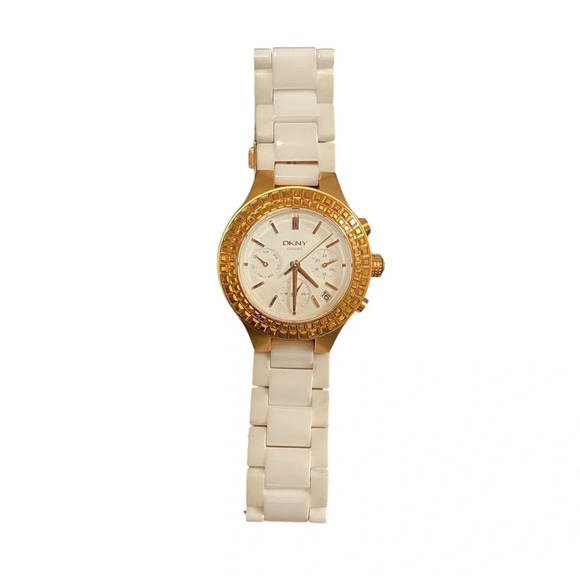 DKNY Women\'s Chronograph Chambers Rose Gold White Ceramic Bracelet Watch NY 2225 main image 10